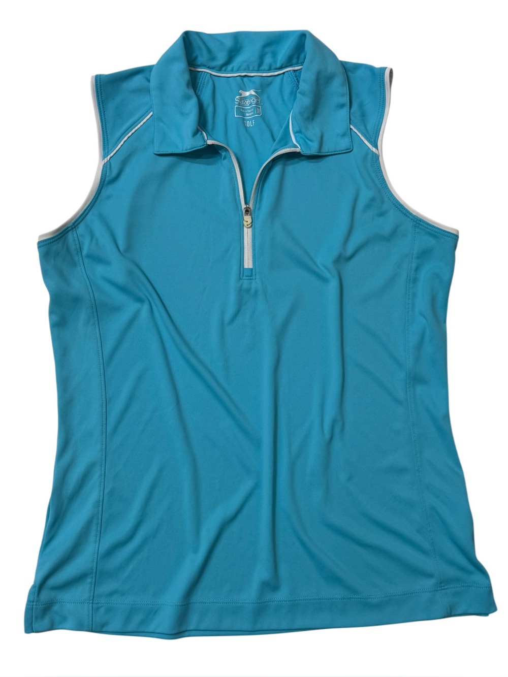 {Slazenger} Turquoise Blue Sleeveless Quarter Zip Golf Polo Shirt Top WAT48